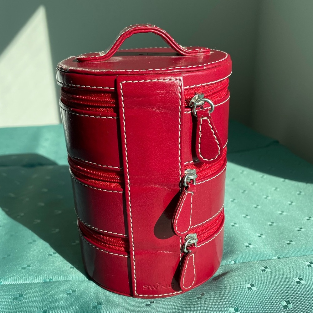 Red Leather Multi-Zip Jewelry Case